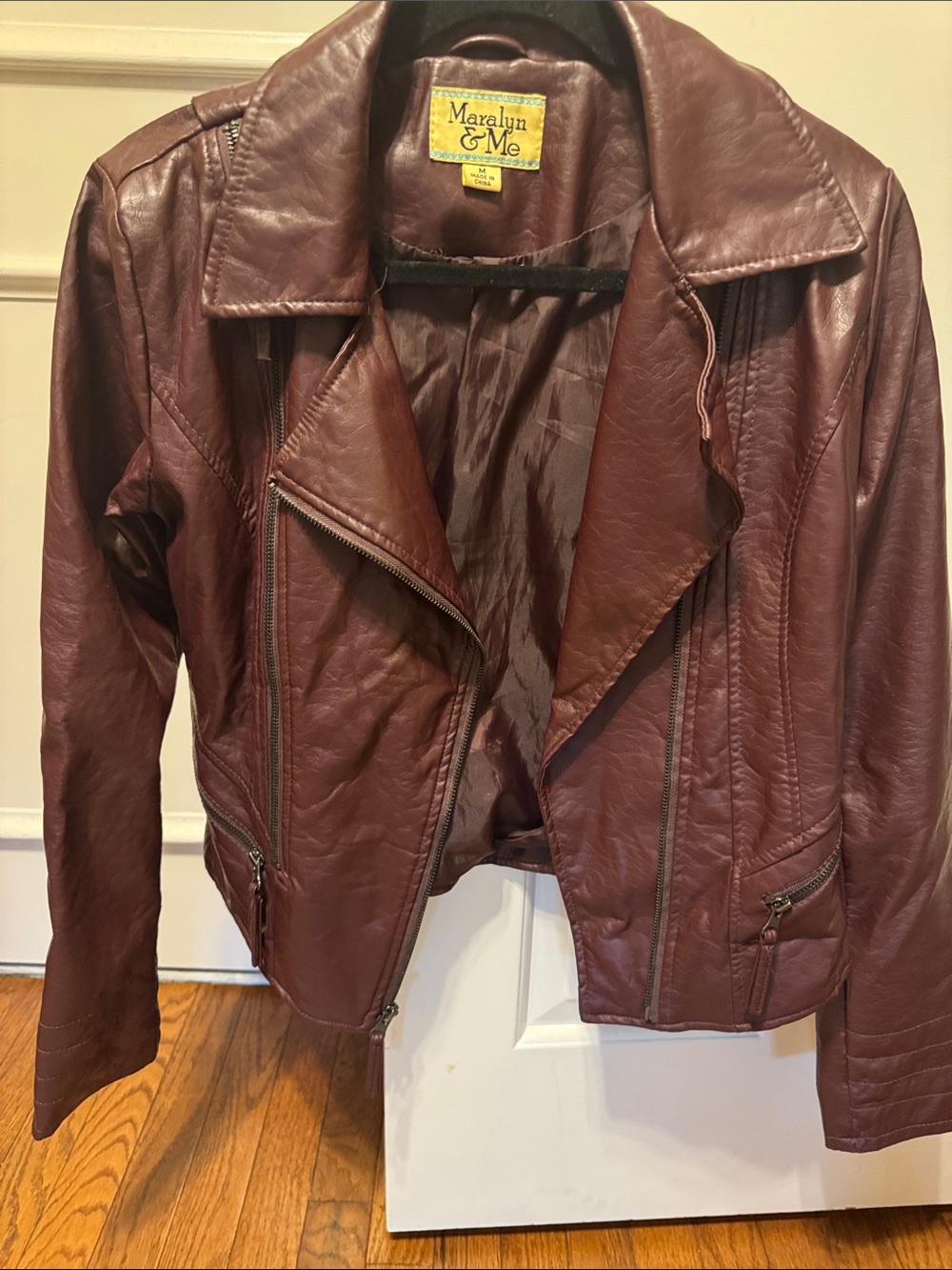 Women's Burgundy Faux Leather Jacket